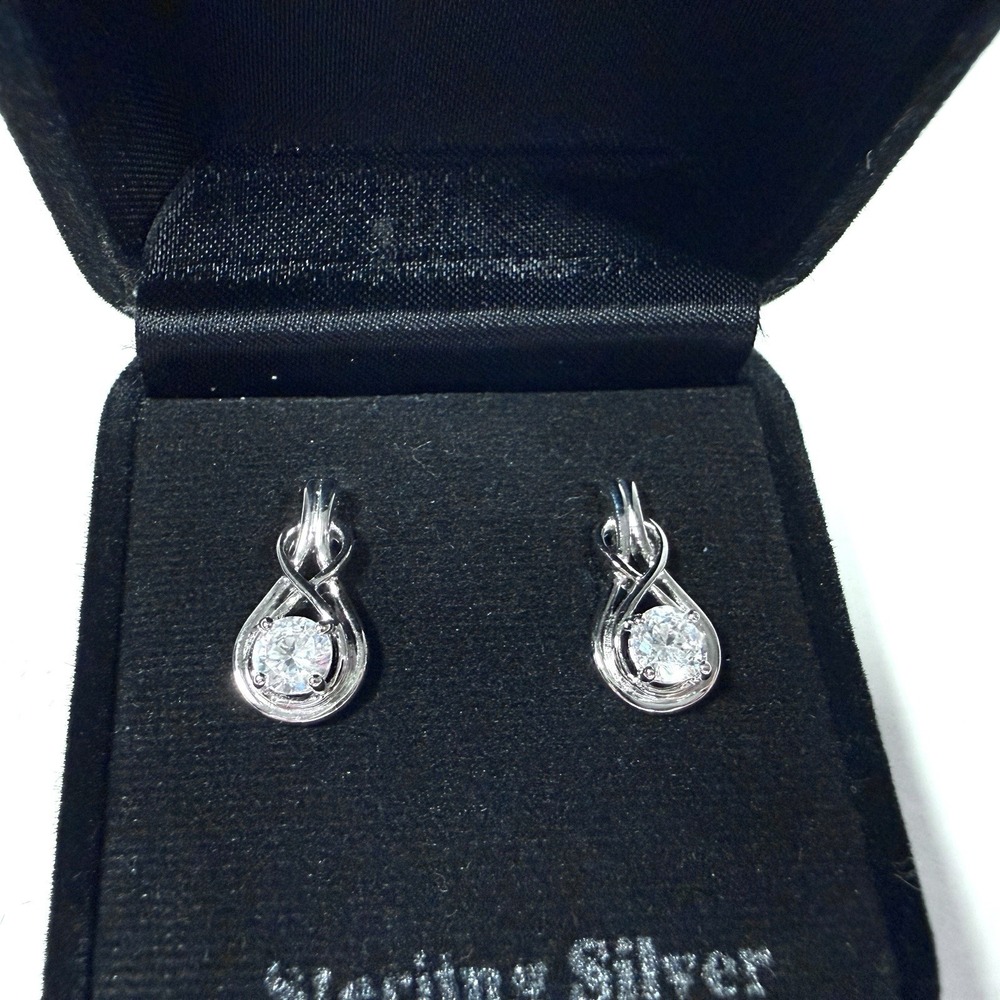Sterling Silver Necklace Earrings Set CZ Pendant Mothers Day Gift (925 SS) - Picture 7 of 15